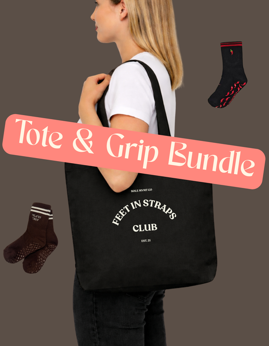 Essentials Bundle: Feet In Straps Club Tote and Grip Socks